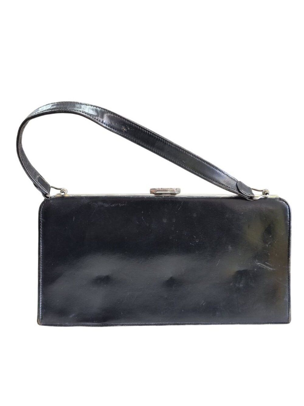 Vintage Black Leather Handbag By Daytons Made In England Brown Suede Interior - Picture 2 of 5